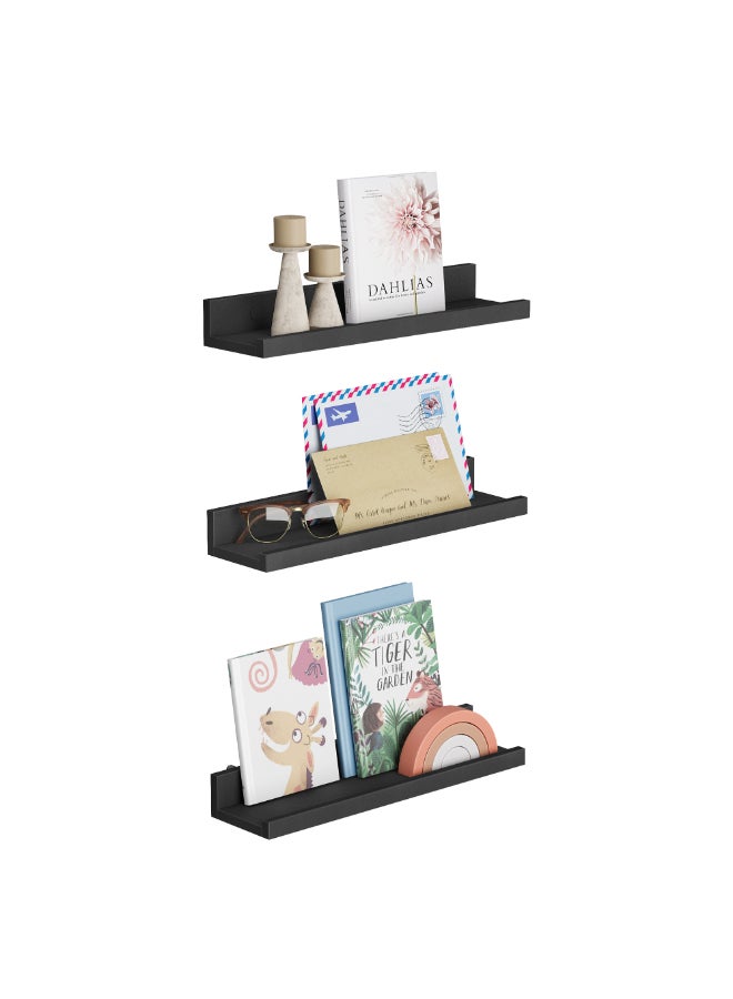 SONGMICS رفوف عائمة من سونغميكس، مجموعة من 3 رفوف حائط، لإطارات الصور والتحف، لغرفة المعيشة، المكتب المنزلي، المطبخ، الحمام، أسود - Image 1