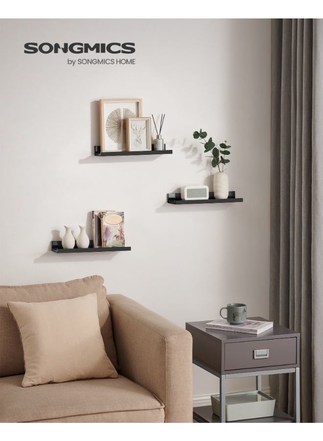 SONGMICS رفوف عائمة من سونغميكس، مجموعة من 3 رفوف حائط، لإطارات الصور والتحف، لغرفة المعيشة، المكتب المنزلي، المطبخ، الحمام، أسود - Image 2