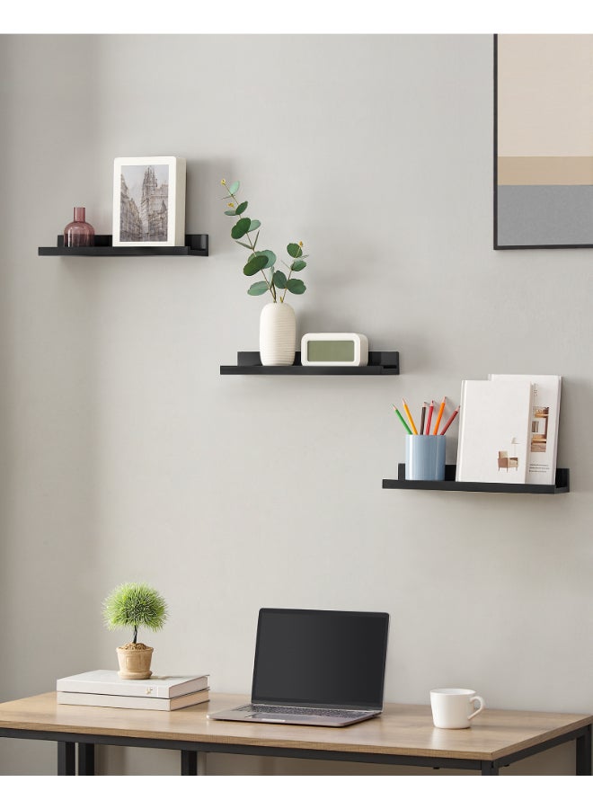 SONGMICS رفوف عائمة من سونغميكس، مجموعة من 3 رفوف حائط، لإطارات الصور والتحف، لغرفة المعيشة، المكتب المنزلي، المطبخ، الحمام، أسود - Image 3