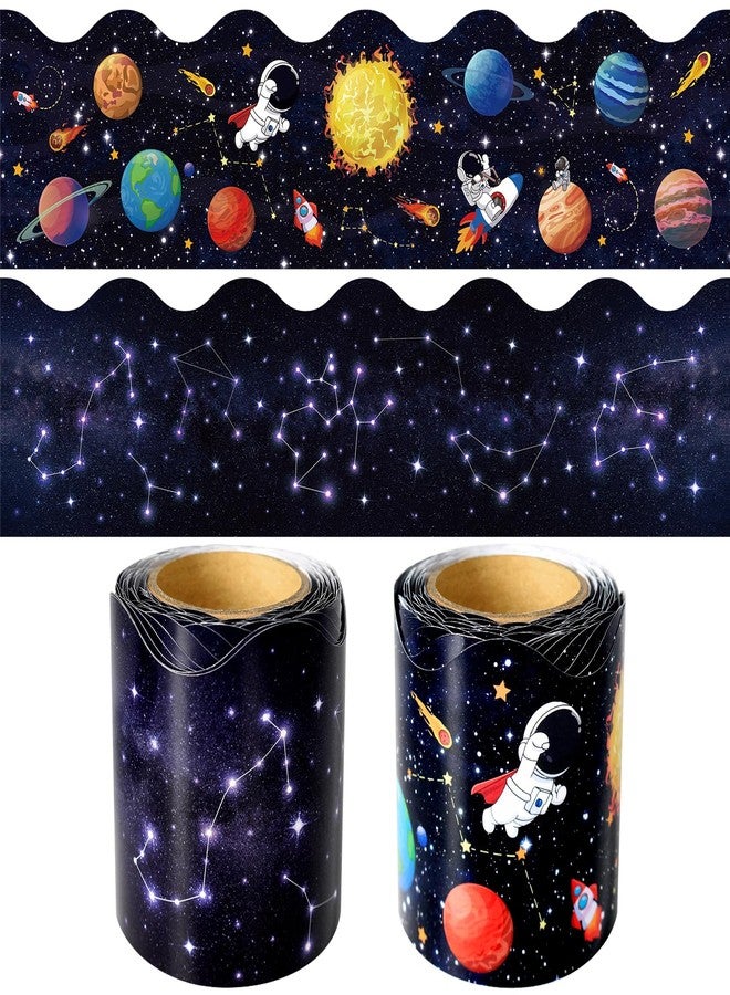 Leezead 2 Rolls Outer Space Border, 65.6 Ft Galaxy Scalloped Borders Trim Night Sky Classroom Bulletin Board Border Trim for Back to School Classroom Bulletin Boards Chalkboard Wall Decor - Image 1