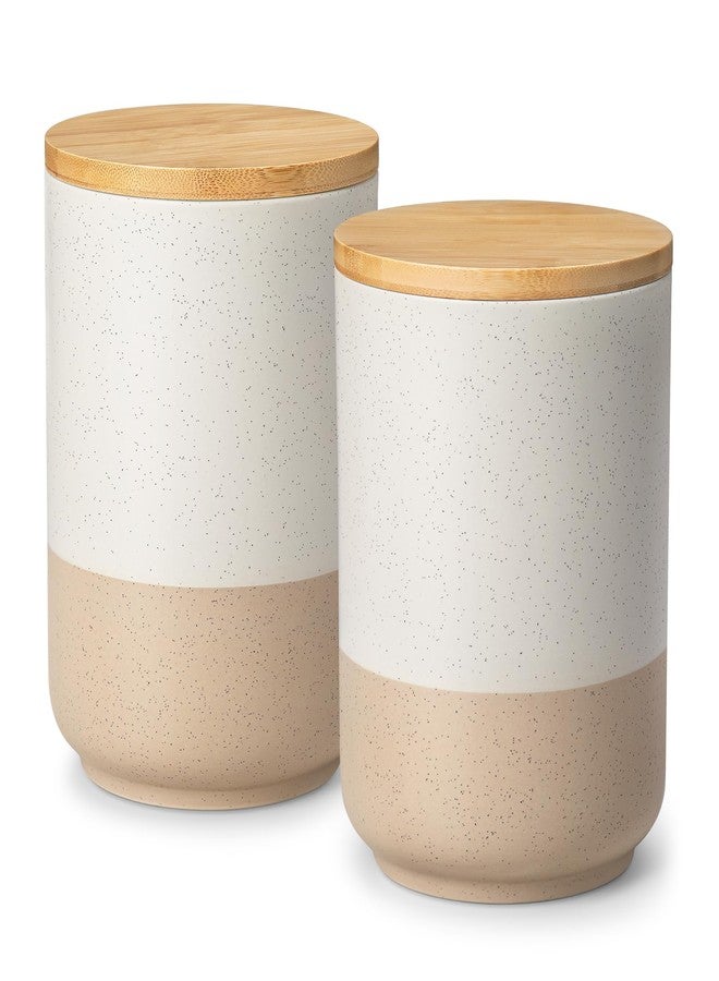 vancasso Sabine Canister Sets for Kitchen Counter, 74 OZ Large Ceramic Food Storage Jars with Airtight Wood Lids, Large Kitchen Canisters for Coffee, Sugar, Tea, Flour, 2 Pieces - Image 1