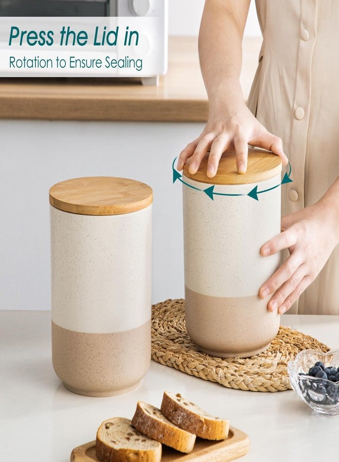 vancasso Sabine Canister Sets for Kitchen Counter, 74 OZ Large Ceramic Food Storage Jars with Airtight Wood Lids, Large Kitchen Canisters for Coffee, Sugar, Tea, Flour, 2 Pieces - Image 5