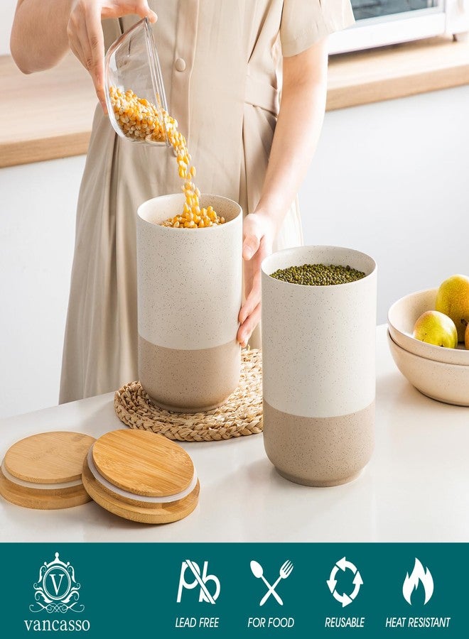 vancasso Sabine Canister Sets for Kitchen Counter, 74 OZ Large Ceramic Food Storage Jars with Airtight Wood Lids, Large Kitchen Canisters for Coffee, Sugar, Tea, Flour, 2 Pieces - Image 3