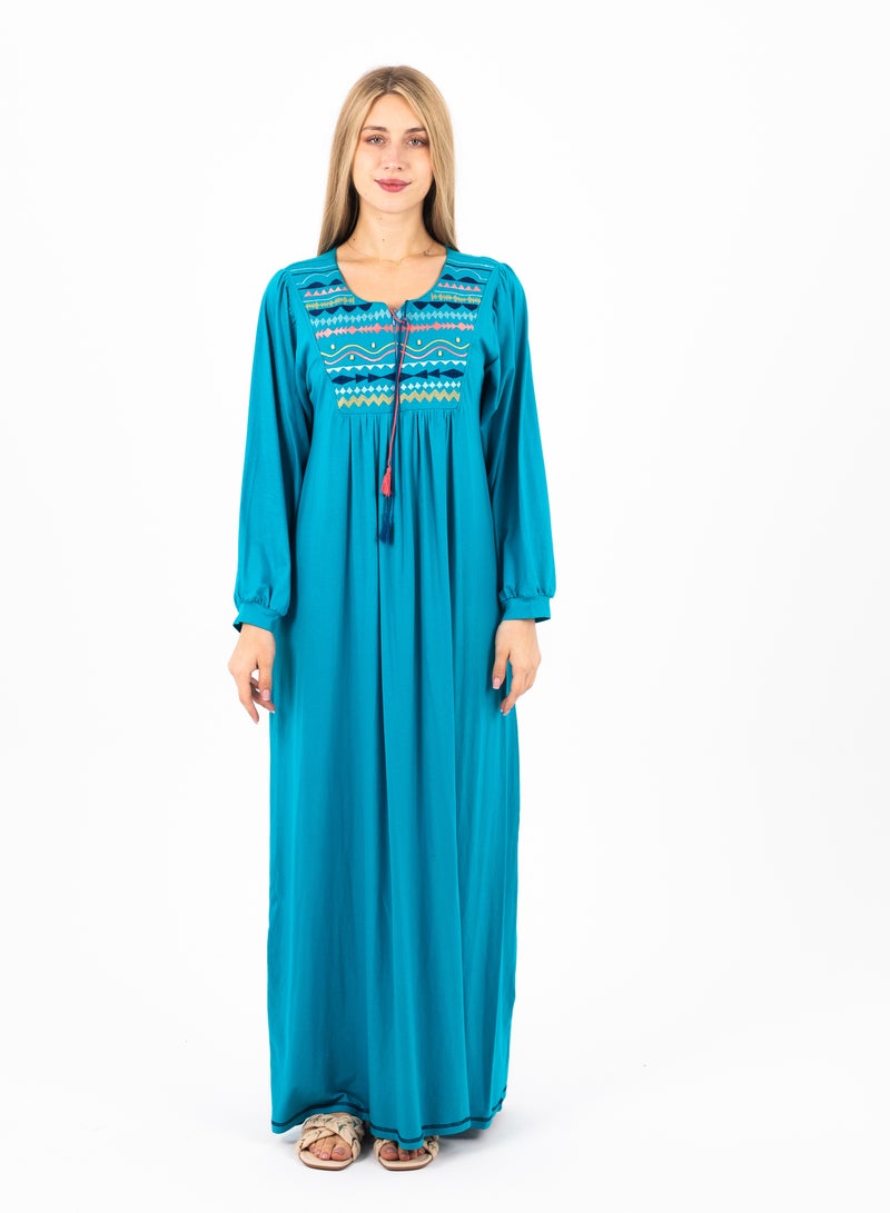 zecotex  Classic Embroidered Viscose Abaya | Modest Long Sleeve Nightgown | Comfortable & Elegant Women's Homewear  - Image 1