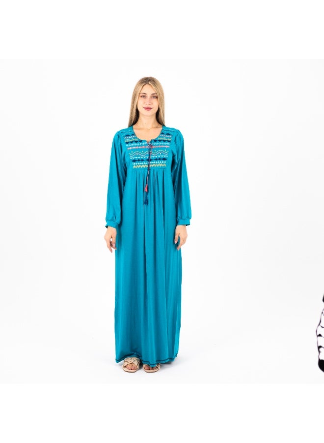 zecotex  Classic Embroidered Viscose Abaya | Modest Long Sleeve Nightgown | Comfortable & Elegant Women's Homewear  - Image 2