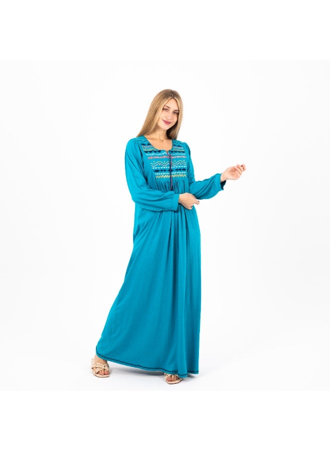 zecotex  Classic Embroidered Viscose Abaya | Modest Long Sleeve Nightgown | Comfortable & Elegant Women's Homewear  - Image 4