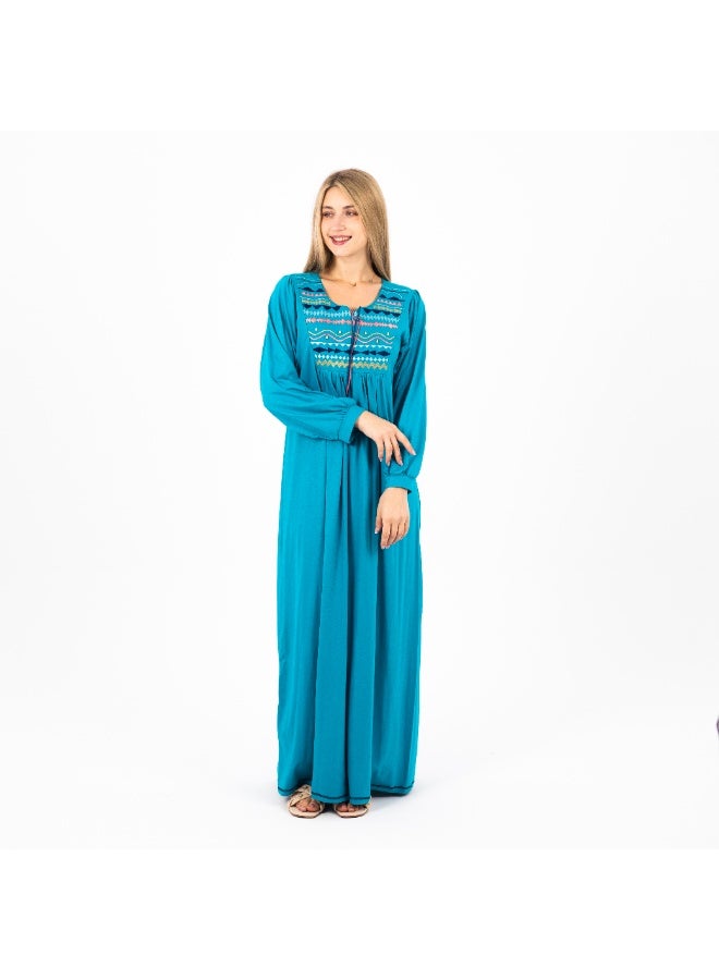 zecotex  Classic Embroidered Viscose Abaya | Modest Long Sleeve Nightgown | Comfortable & Elegant Women's Homewear  - Image 3