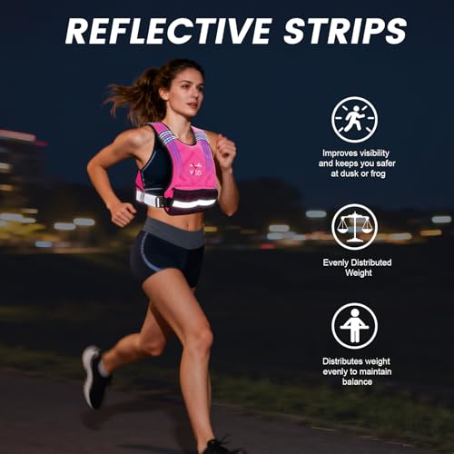 VBSD Adjustable Weighted Vest for Women Men 11-20LB Vest with 6 Ironsand Weights Body Weight Vest with Reflective Strip for Running Walking Strength Training Workouts Pink - Image 3