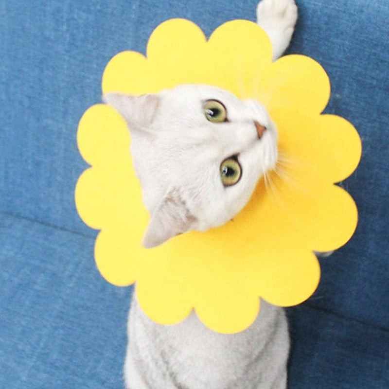Pet Cat Recovery Collar, Soft Cone with Yellow Flower, 5pcs - Anti Bite and Lick Wound Protection, Comfortable Felt Fabric for Healing (XL) - Image 3