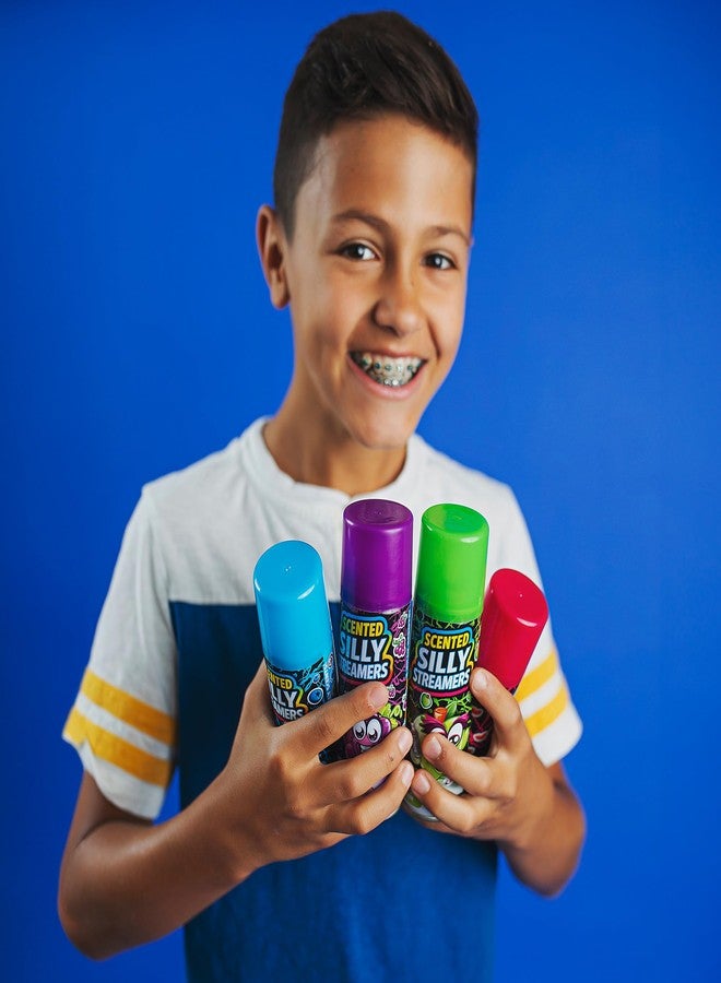 Scentos® Scented Silly Streamers 12-Pack 3-Ounce Cans Party String, Assorted Colors. Party Streamers. Each of the 4 colors (red, purple, blue, and green). - Image 5