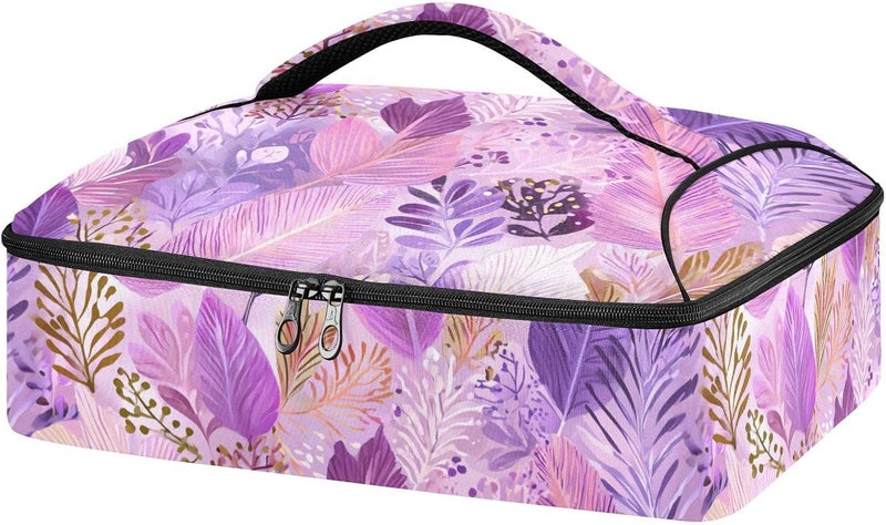 ElliTarr Casserole Carrier Insulated Casserole Dish Carrier Thermal Food Warmer Bag Lasagna Holder Lugger Tote Potluck Containers for Travel Picnic Party Boho Pink Leaf - Image 1