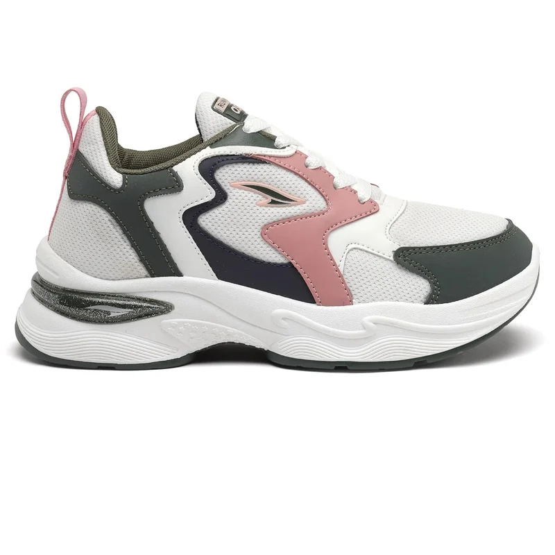 Asian Stylish White Olive Peach Sneakers for Women and Girls