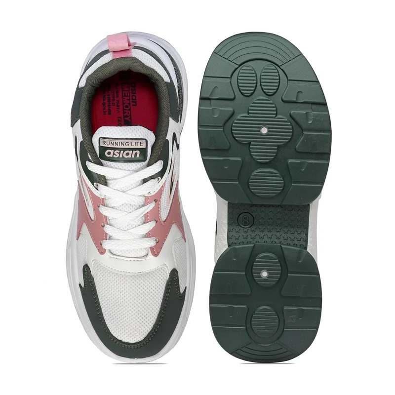 Asian Stylish White Olive Peach Sneakers for Women and Girls