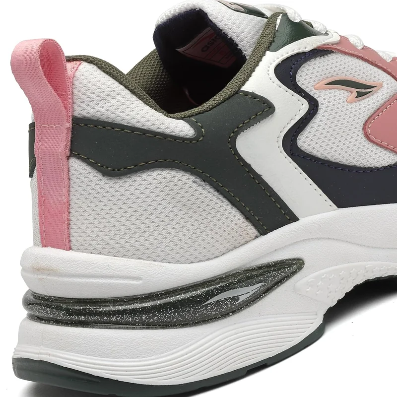 Asian Stylish White Olive Peach Sneakers for Women and Girls