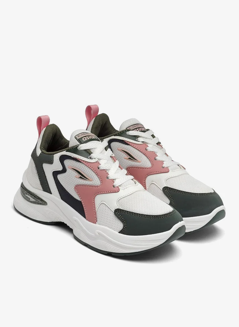 Asian  Stylish White Olive Peach Sneakers for Women and Girls for Women | Best Price UAE