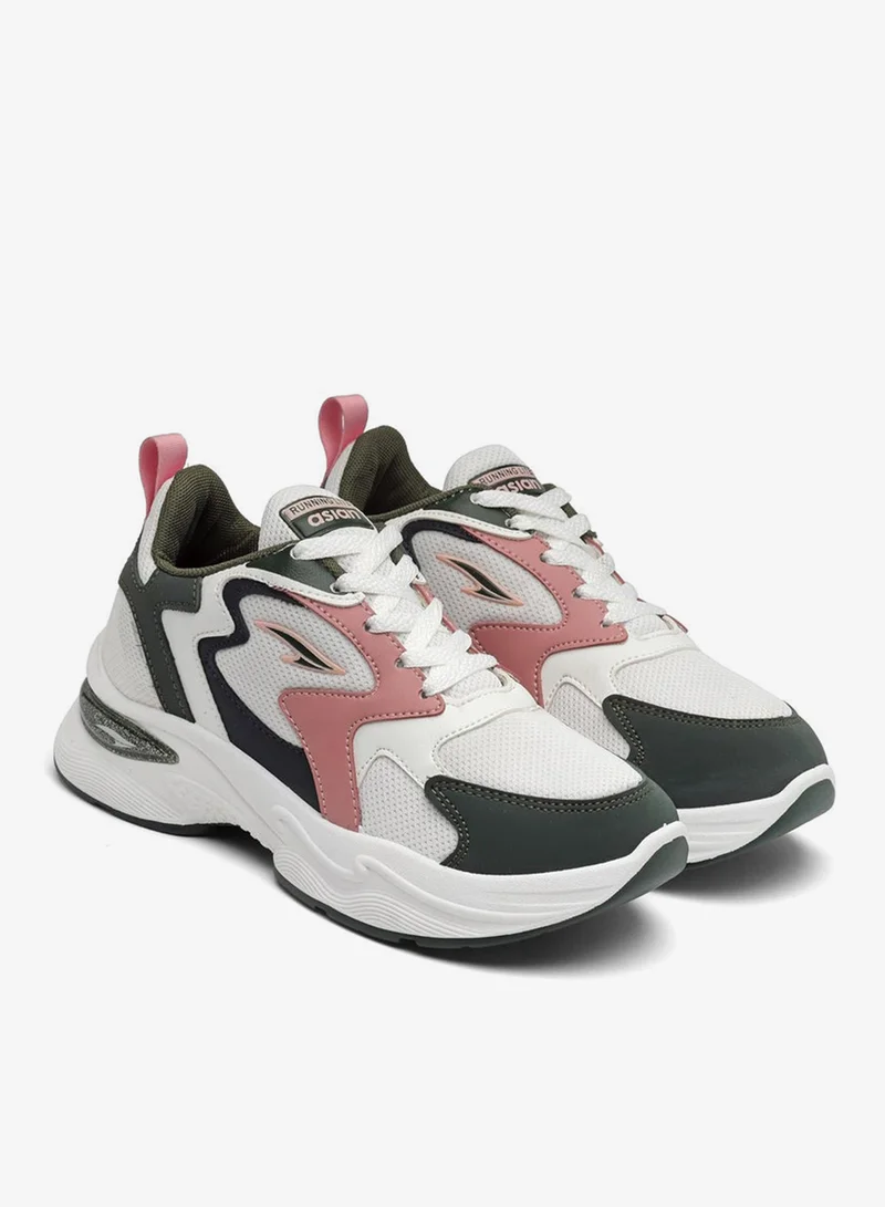 Asian  Stylish White Olive Peach Sneakers for Women and Girls for Women | Best Price UAE
