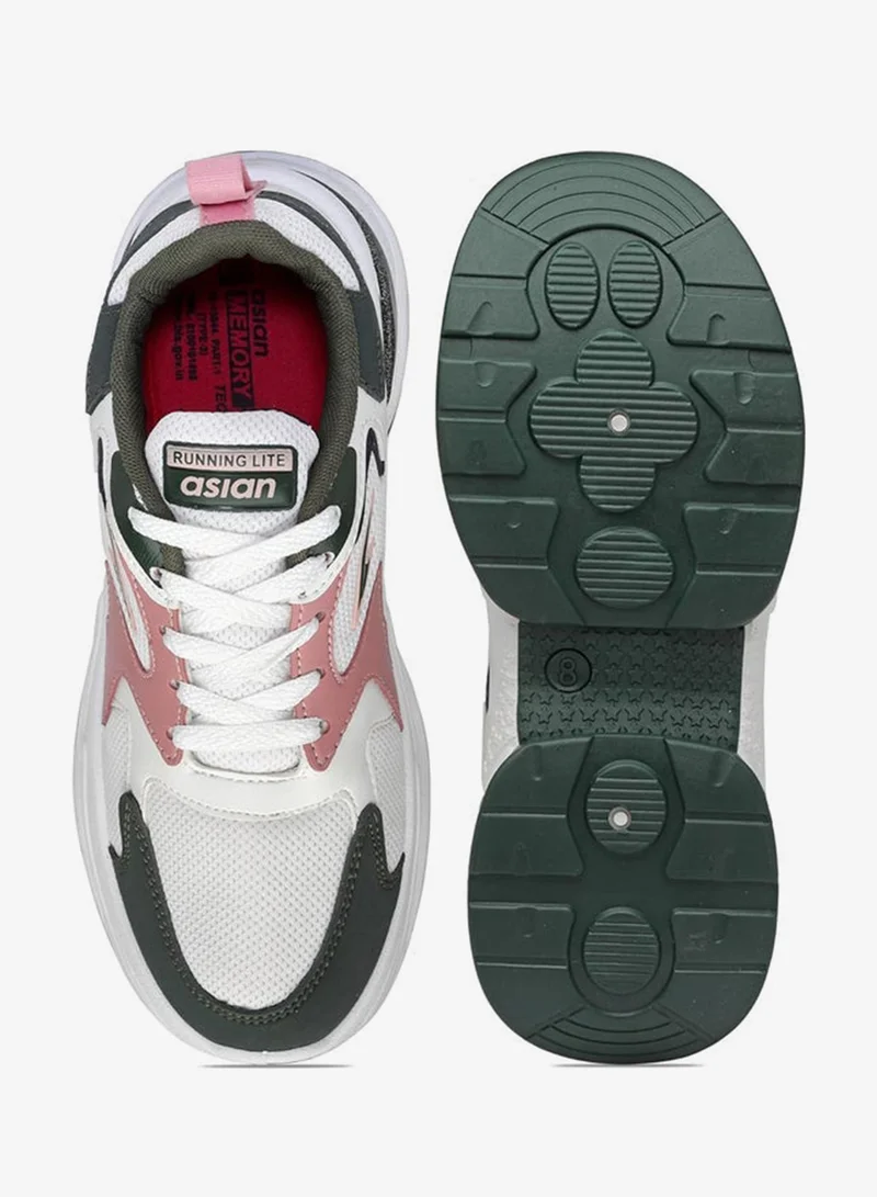 Asian  Stylish White Olive Peach Sneakers for Women and Girls for Women | Best Price UAE