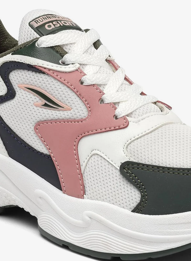 Asian  Stylish White Olive Peach Sneakers for Women and Girls for Women | Best Price UAE
