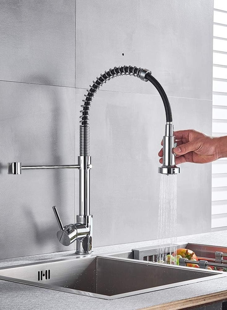 Sundex Kitchen Tap with Pull Down Lead-Free Spring Kitchen Sink Mixer tap Solid Brass Single Handle Single Hole 360° Swivel Sprayer Mixer Tap Cold and hot Fittings UK Standard Chrome - Image 1