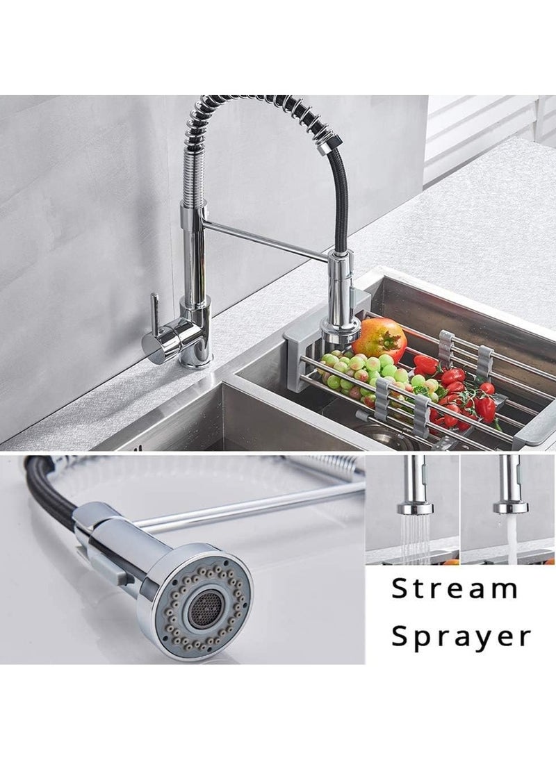 Sundex Kitchen Tap with Pull Down Lead-Free Spring Kitchen Sink Mixer tap Solid Brass Single Handle Single Hole 360° Swivel Sprayer Mixer Tap Cold and hot Fittings UK Standard Chrome - Image 5