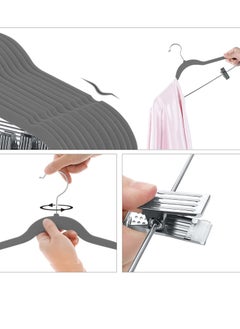 Red Dot Gift Red Dot Gift®20-Pack Grey Non-Slip Velvet Hangers with Clip 42.5cm/16.8 Inch- 360 Degree Rotatable Hook - Durable & Slim - Non Slip Hangers for Coat Hangers - Pant Hangers…  - Image 3