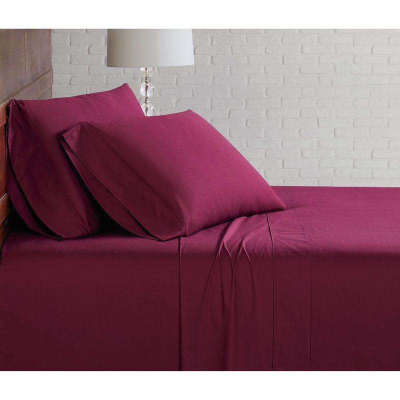 Brooklyn Loom Classic Cotton Sheet Sets Burgundy Cotton 4Piece Queen Sheet Set Solid Color Themed for Men and Women OekoTEX Certified Confidence