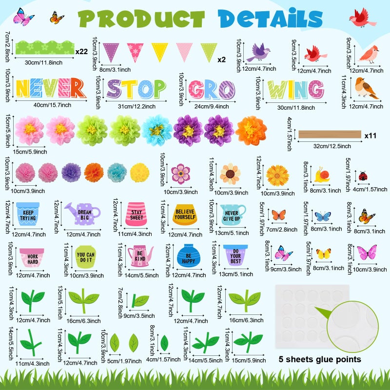 Moinchore 73 Pcs Flower Bulletin Board Decoration Set with 3D Paper Flower Never Stop Growing Classroom Decor Inspirational Bulletin Board Decor for Motivational Classroom School Home Chalkboard Wall - Image 2
