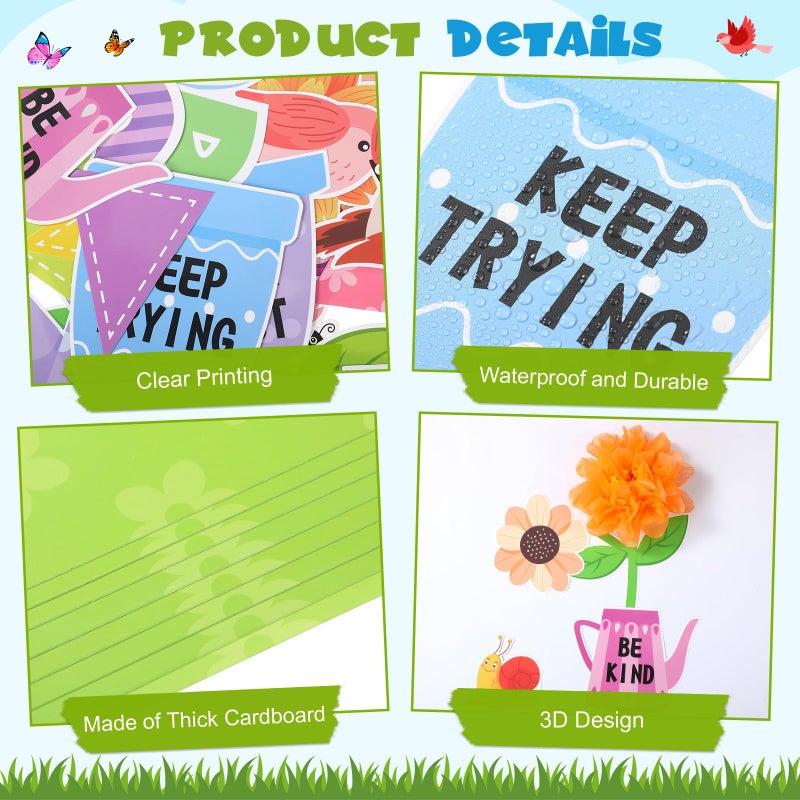 Moinchore 73 Pcs Flower Bulletin Board Decoration Set with 3D Paper Flower Never Stop Growing Classroom Decor Inspirational Bulletin Board Decor for Motivational Classroom School Home Chalkboard Wall - Image 3