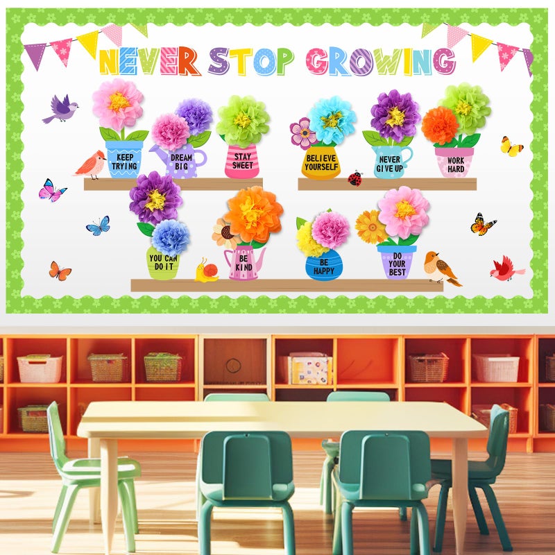 Moinchore 73 Pcs Flower Bulletin Board Decoration Set with 3D Paper Flower Never Stop Growing Classroom Decor Inspirational Bulletin Board Decor for Motivational Classroom School Home Chalkboard Wall - Image 5