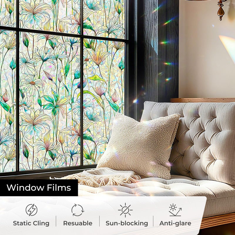 ADD.HERES Window Privacy Film,Colorful Floral Window Stickers,Removable DIY Bouquet Static Clings, Decals for Home School Office Party Supplies,â€Œ White Mulanï¼Œ17.5 x 78.7 in - Image 3