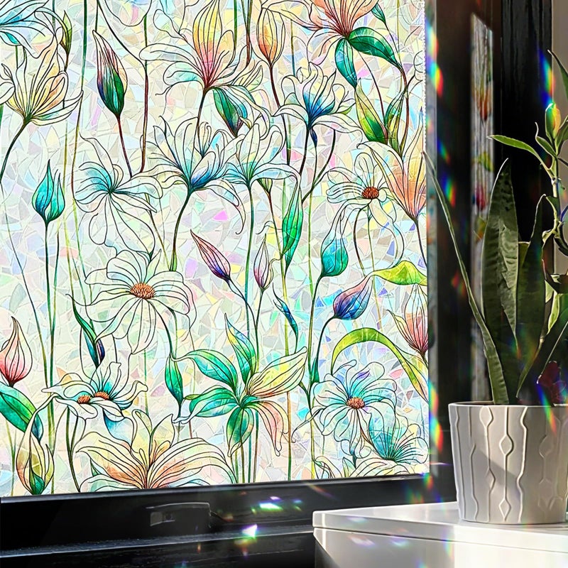 ADD.HERES Window Privacy Film,Colorful Floral Window Stickers,Removable DIY Bouquet Static Clings, Decals for Home School Office Party Supplies,â€Œ White Mulanï¼Œ17.5 x 78.7 in - Image 1