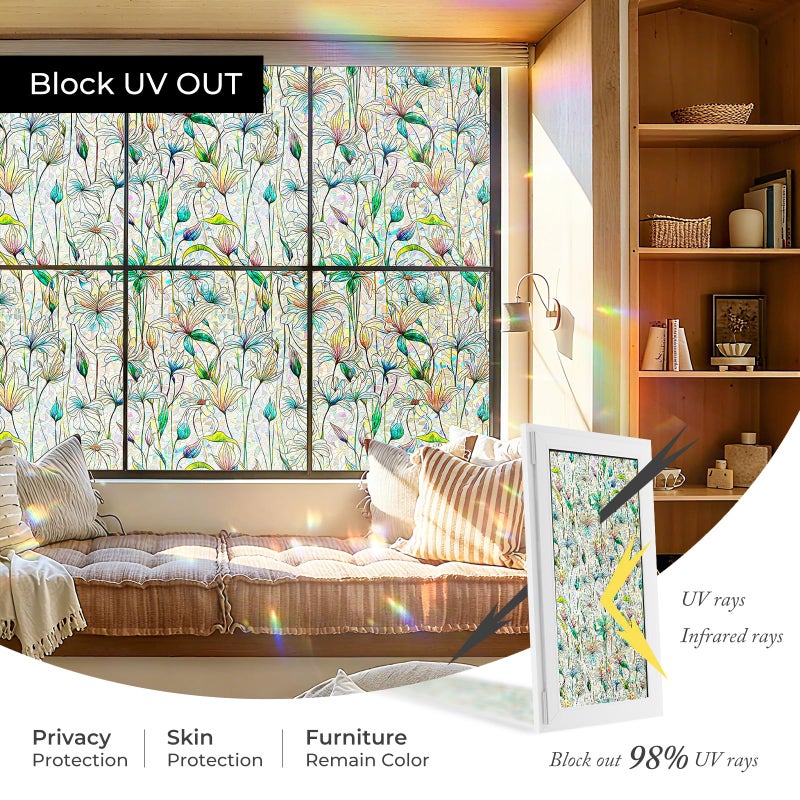 ADD.HERES Window Privacy Film,Colorful Floral Window Stickers,Removable DIY Bouquet Static Clings, Decals for Home School Office Party Supplies,â€Œ White Mulanï¼Œ17.5 x 78.7 in - Image 4