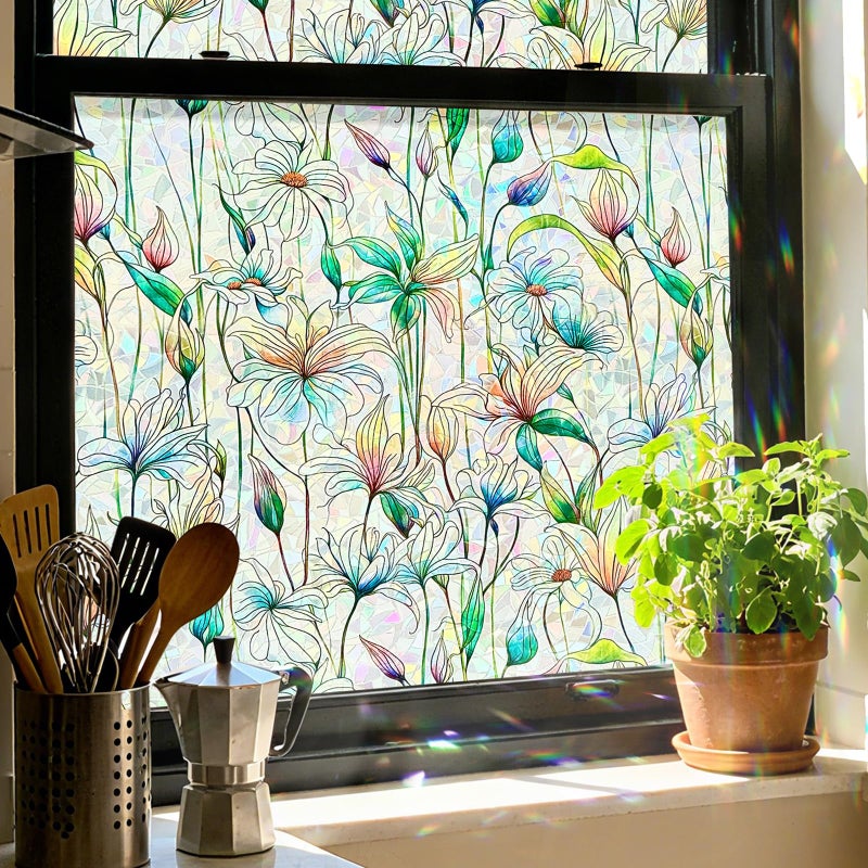 ADD.HERES Window Privacy Film,Colorful Floral Window Stickers,Removable DIY Bouquet Static Clings, Decals for Home School Office Party Supplies,â€Œ White Mulanï¼Œ17.5 x 78.7 in - Image 5