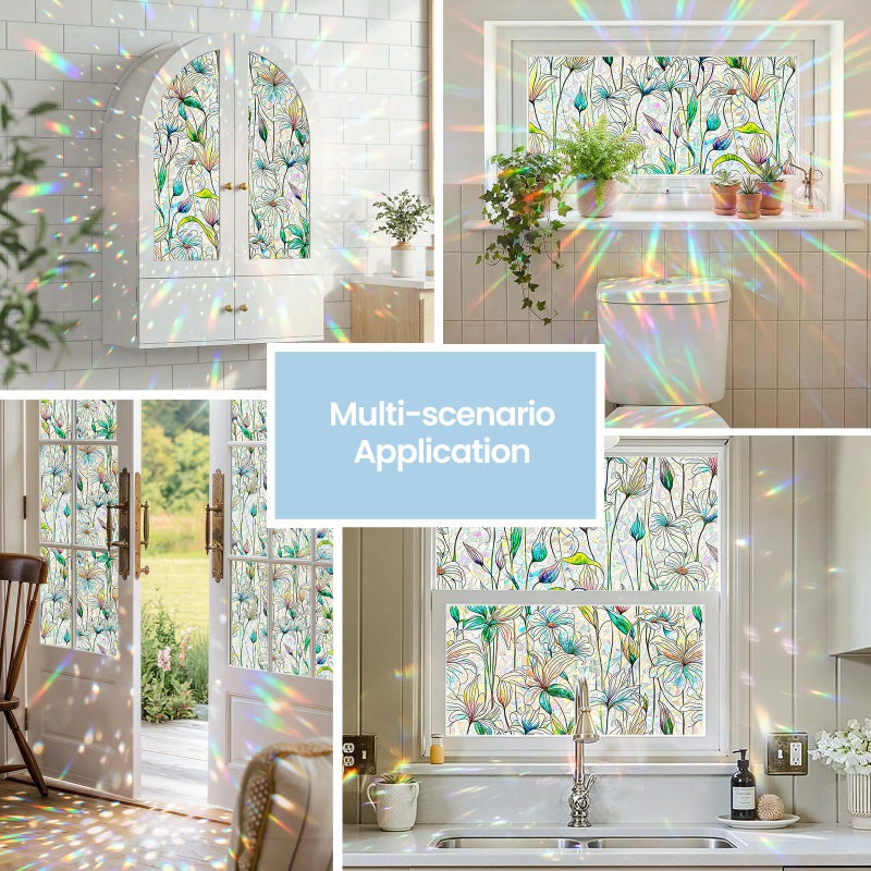 ADD.HERES Window Privacy Film,Colorful Floral Window Stickers,Removable DIY Bouquet Static Clings, Decals for Home School Office Party Supplies,â€Œ White Mulanï¼Œ17.5 x 78.7 in - Image 2