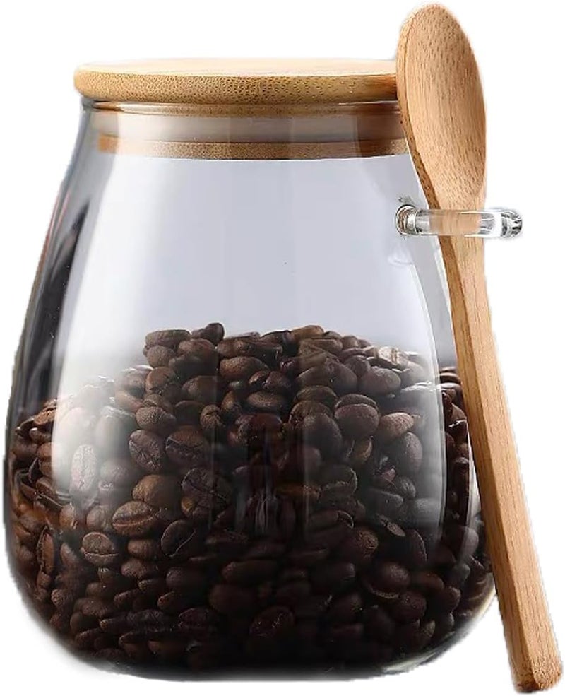 CNWSGEM Sugar Bowls Sugar Container 25.36 FL OZ Glass Coffee Canister Airtight Food Storage Jar with Lid and Spoon Candy Jar Coffee Bar Accessories Storage Beans Powder (Round) - Image 1