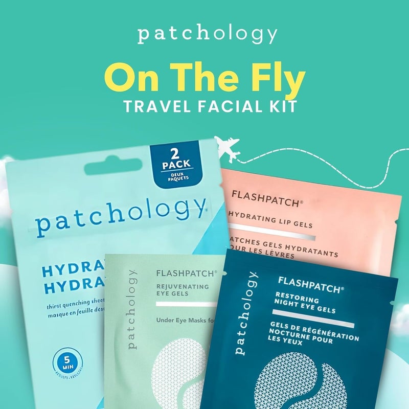 Patchology On The Fly Travel Facial Kit â€“ Travel-Friendly Hydrating Skincare Essentials for Face, Eyes and Lips â€“ Includes 2 Pair Under Eye Patches, 2 Hydrate Sheet Mask for Refreshed Skin,1 Lip Mask - Image 2