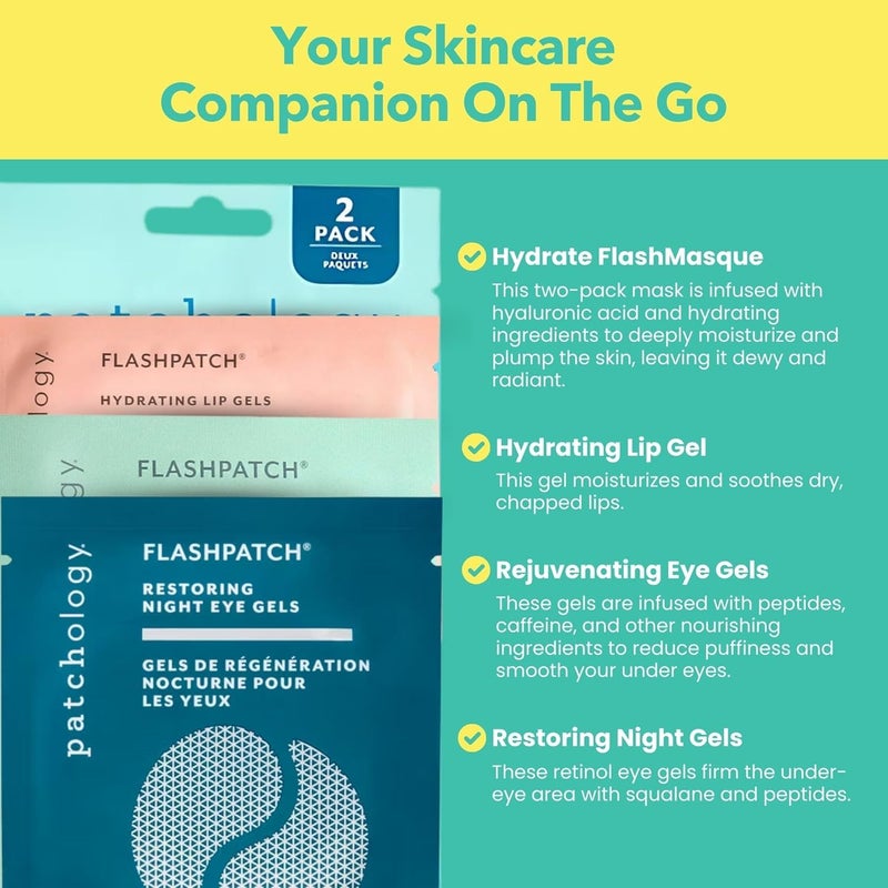 Patchology On The Fly Travel Facial Kit â€“ Travel-Friendly Hydrating Skincare Essentials for Face, Eyes and Lips â€“ Includes 2 Pair Under Eye Patches, 2 Hydrate Sheet Mask for Refreshed Skin,1 Lip Mask - Image 5