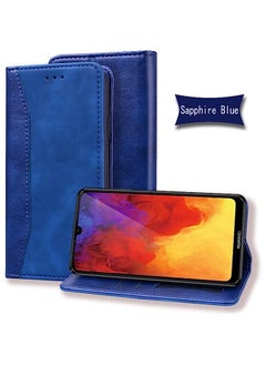 HuHa Case Cover Compatible For Huawei P Smart Z Business Stitching Horizontal Flip Leather Case with Double Folding & Bracket & Card Slots & Photo Frame & Wallet Sapphire Blue