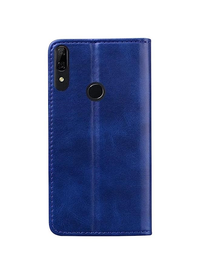 HuHa - HuHa Case Cover Compatible For Huawei P Smart Z Business Stitching Horizontal Flip Leather Case with Double Folding & Bracket & Card Slots & Photo Frame & Wallet Sapphire Blue - Image 1