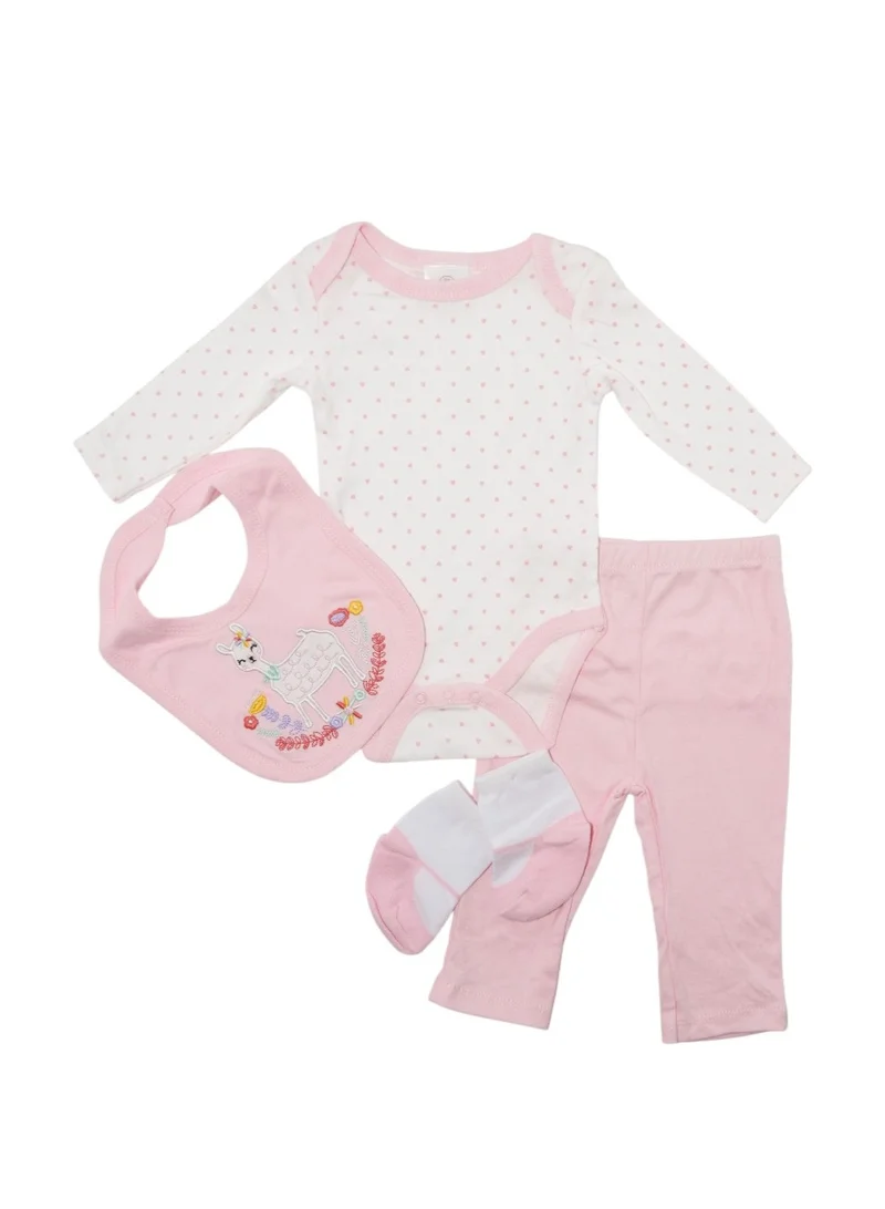 Bambimici Bambimici Animal Print Long Sleeve Bodysuit with Pyjama - Peach