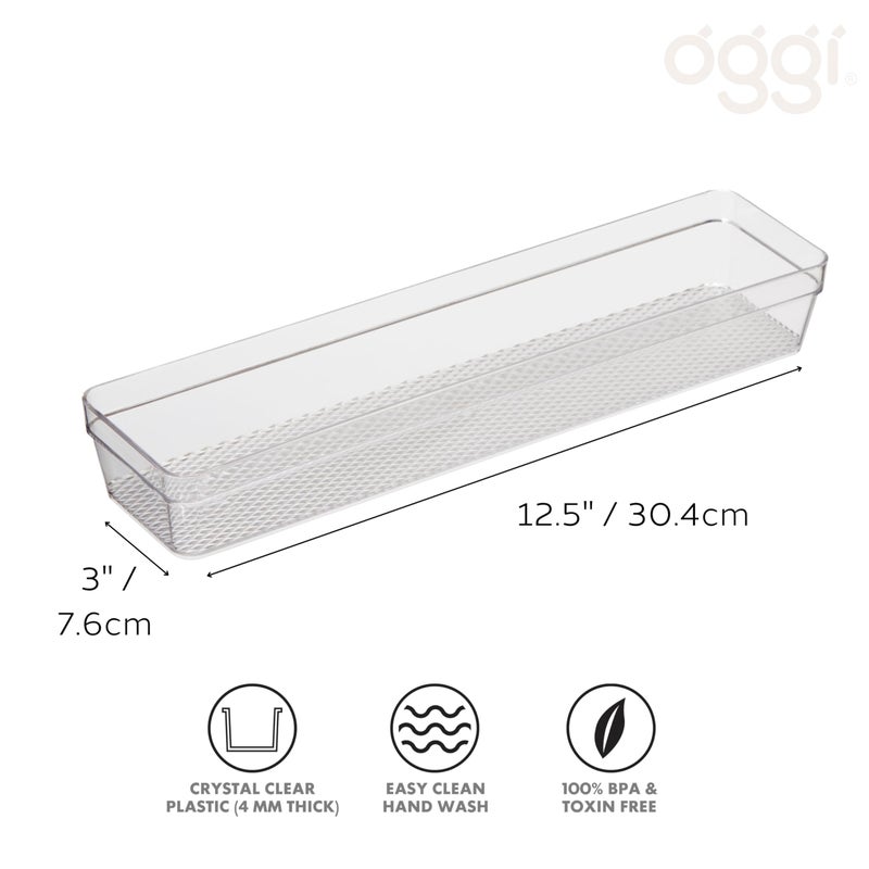 Oggi Clear Drawer Organizer - 3" X 12.5" - Ideal for Organizing Kitchen Drawers, Office, Desk, Silverware, Kitchen Utensils, Cosmetics and Bathrooms - Image 2