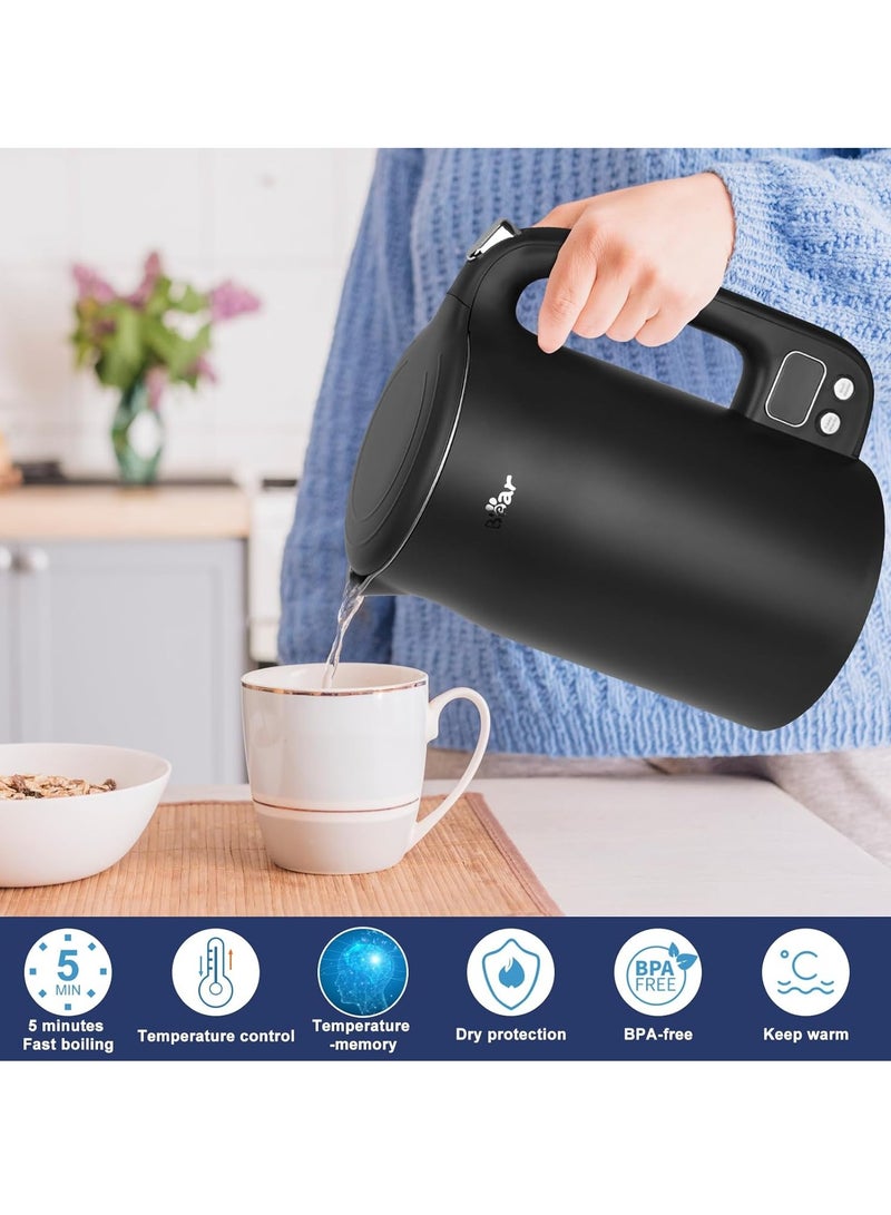 Bear Electric Kettle 1.7L with 11 Temperatures Control 304 Stainless Steel 1800W Dry Protection Dual Anti-Scald Protection BPA Free LCD Display EU Plug Type - Dark Grey - Image 2