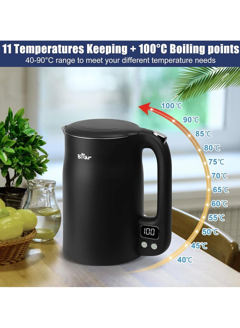 Bear Electric Kettle 1.7L with 11 Temperatures Control 304 Stainless Steel 1800W Dry Protection Dual Anti-Scald Protection BPA Free LCD Display EU Plug Type - Dark Grey - Image 3