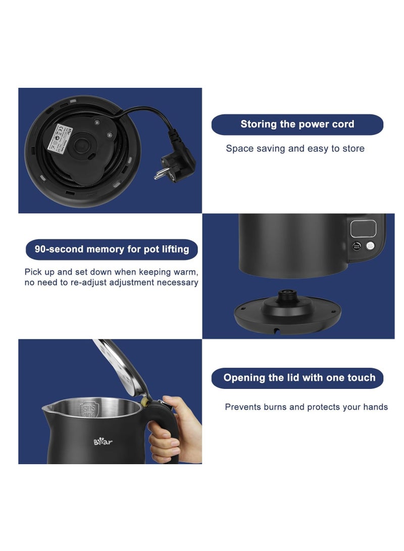 Bear Electric Kettle 1.7L with 11 Temperatures Control 304 Stainless Steel 1800W Dry Protection Dual Anti-Scald Protection BPA Free LCD Display EU Plug Type - Dark Grey - Image 5
