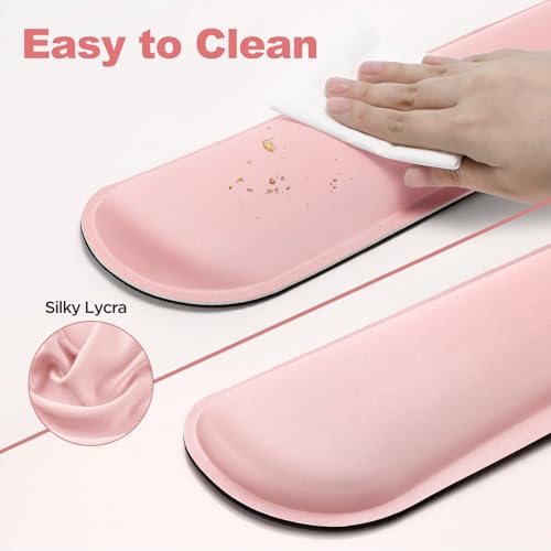 Gimars Upgrade Cleanable PU Leather Keyboard Wrist Pillow Rest Pad, Enlarge Mouse Wrist Cushion Support for Office, Computer, Laptop, Mac, Durable, Comfortable, Pain Relief, Pink - Image 4