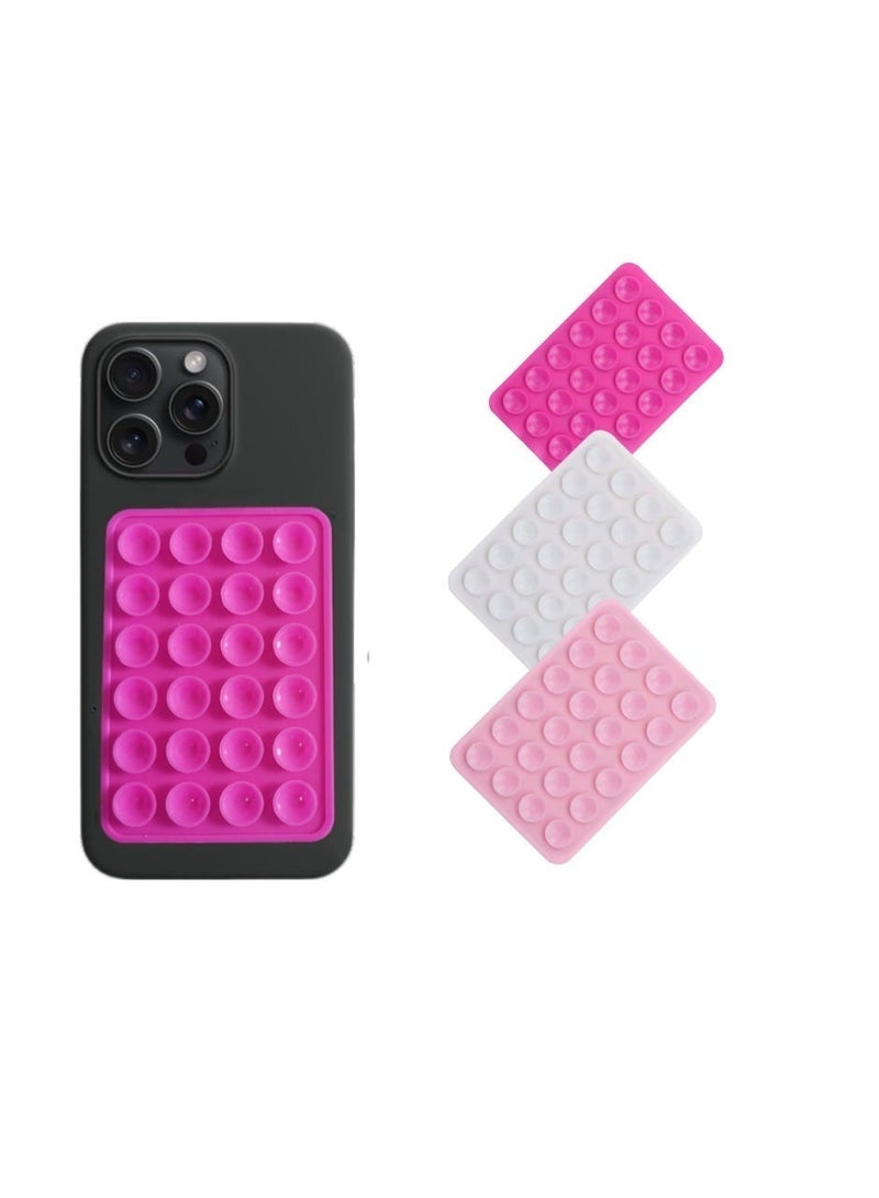 SYMURA 3-Pack Silicone Suction Cup Phone Mount – 24 Micro Suction Cups & Peel-and-Stick Base – Light Pink, Rose Pink & White - Image 1