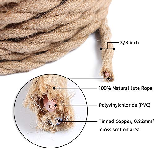 PRUNLLA 25ft Rope Covered Lamp Twisted Wire,PRUNLLA Vintage 18/2 Industrial Electrical Hemp Rope Cord,18-Gauge Antique Style for Retro Lamp,DIY Projects - Image 2
