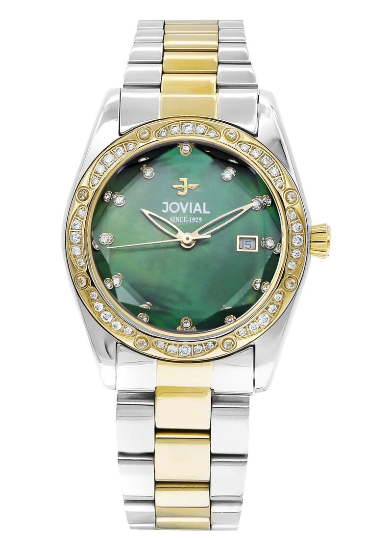 Jovial JOVIAL 9157LTMQ09ZE  Women's Fashion Metal Band watch. 32mm, Quartz, Green Dial  - Image 1
