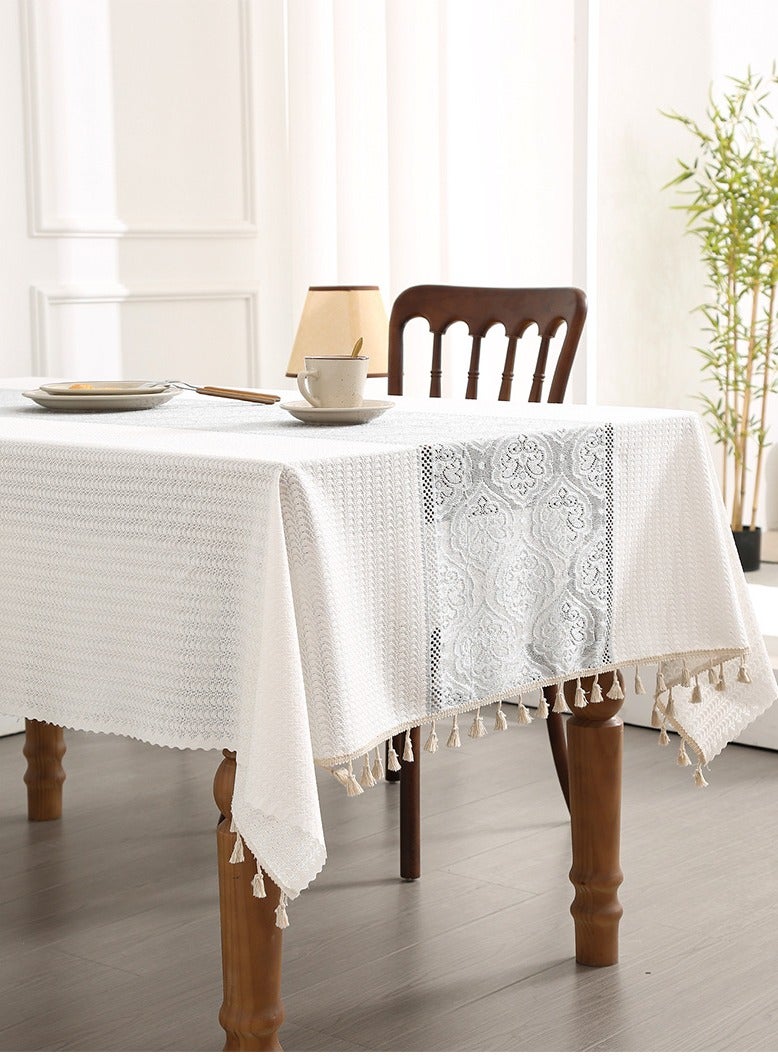 Tablecloth Wrinkle Resistant, Rectangle Table Cover Soft Texture with Tassels, 140×180cm Cotton Linen Table cloths for Dining Table Kitchen Party Coffee Table Home Decoration - Image 4