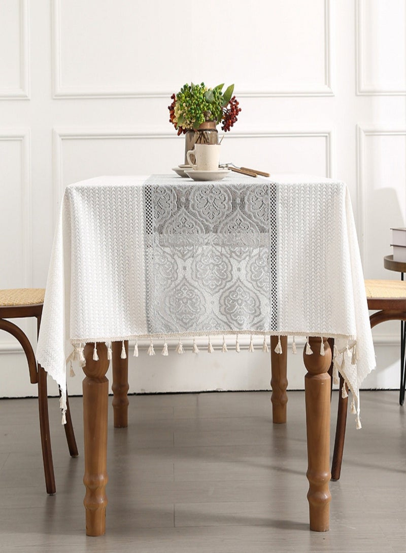 Tablecloth Wrinkle Resistant, Rectangle Table Cover Soft Texture with Tassels, 140×180cm Cotton Linen Table cloths for Dining Table Kitchen Party Coffee Table Home Decoration - Image 3